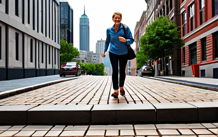 Tiny Steps**

A person happily walking an extra block during their lunch break, feeling energized. The background shows a cityscape transitioning from dull to vibrant, symbolizing the compounding effect of small, consistent actions.

**