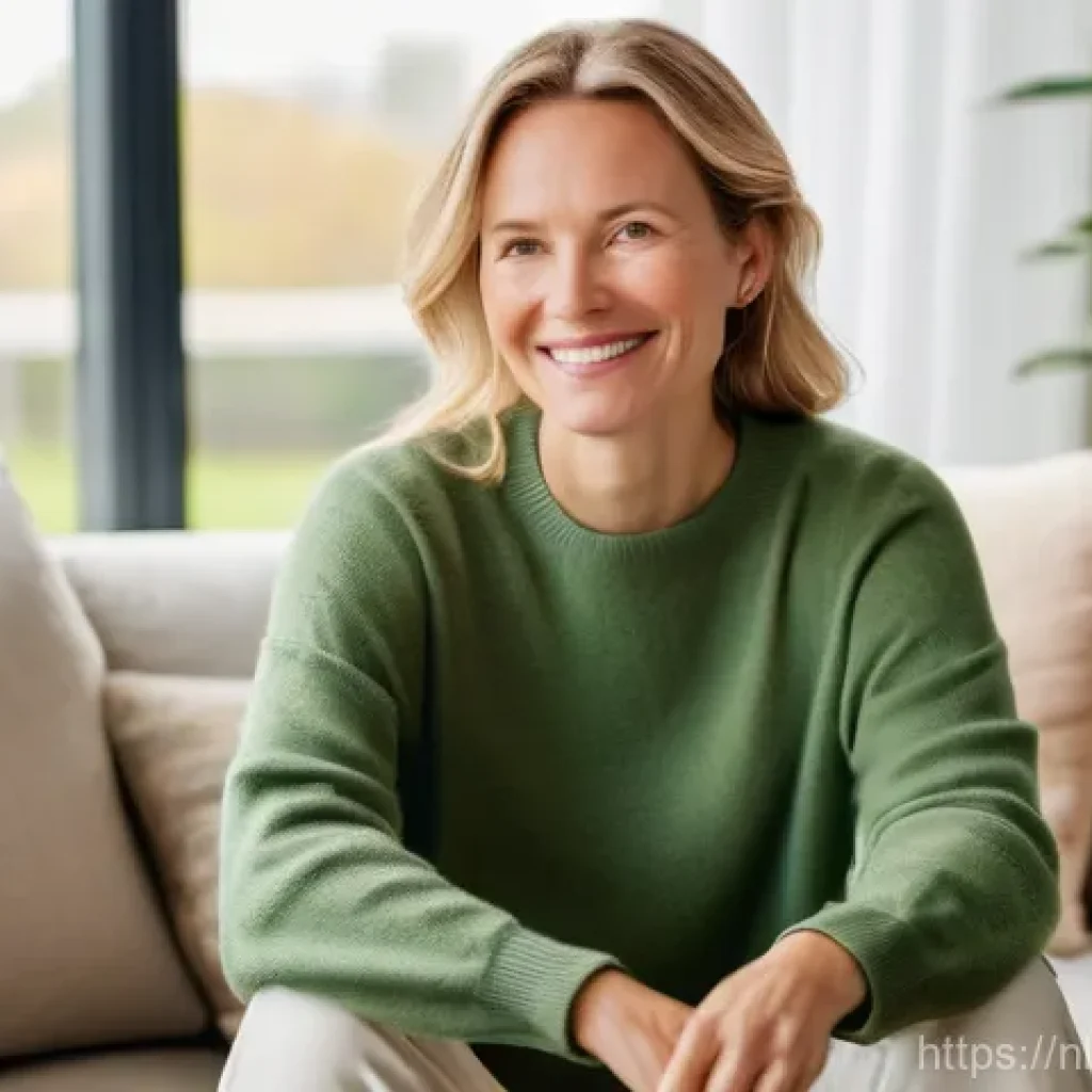심리학적 원리를 활용한 건강 프로그램 설계 - **Prompt:** A serene and thoughtful Dutch woman in her late 30s, with a warm, gentle smile, is sitti...