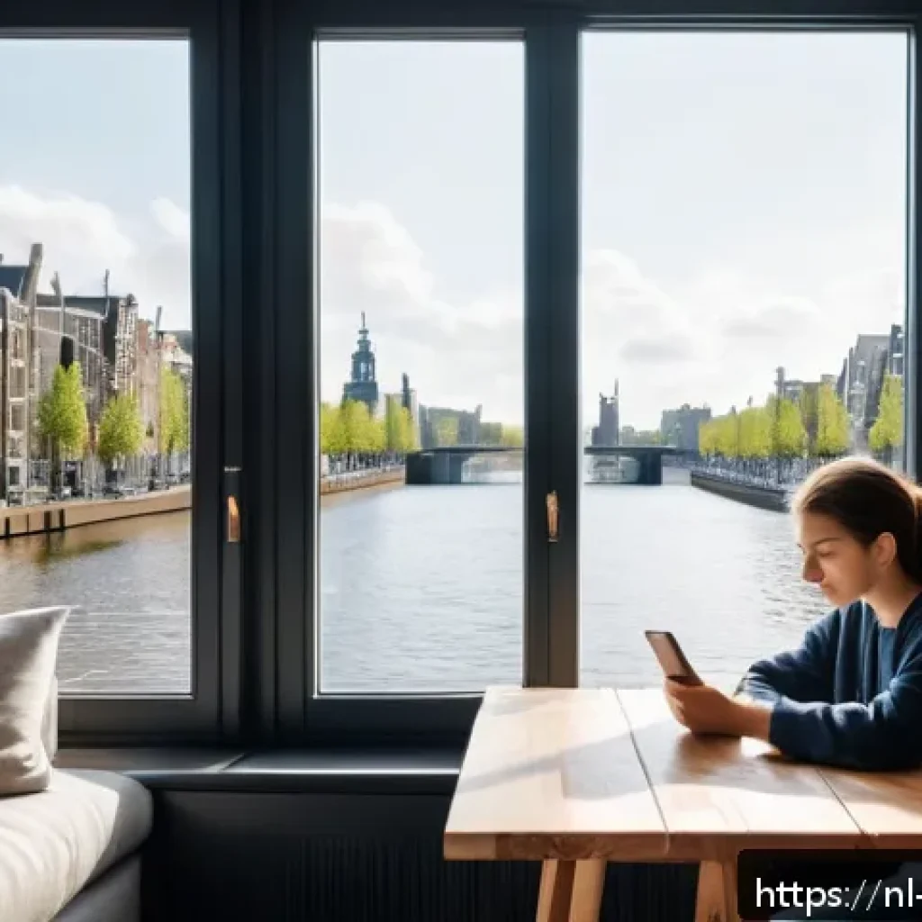 행동 변화에 필요한 자기 관리 기술 - A serene morning scene in a modern Dutch apartment where a young adult dressed in casual comfortable...