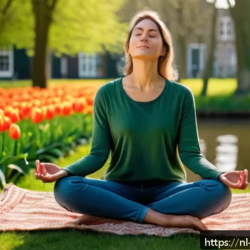 Home 32 감정 조절 능력 향상을 통한 건강 증진 - A serene Dutch woman practicing mindful deep breathing outdoors in a lush green park during early mo...