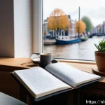 Home 19 동기 부여 강화하기 위한 심리적 기술 - A cozy, modern Dutch living room bathed in soft morning light, featuring a young adult sitting comfo...